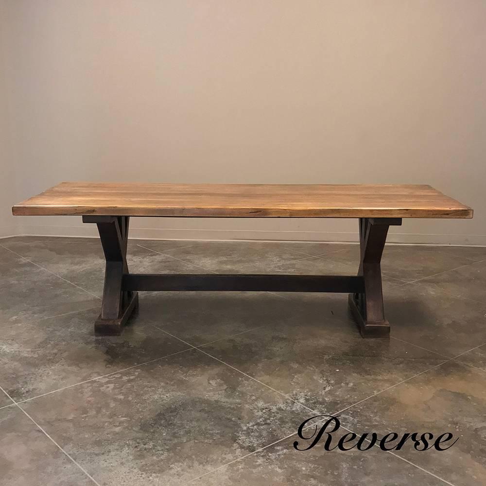 Antique Rustic Country French Trestle Table In Good Condition In Dallas, TX