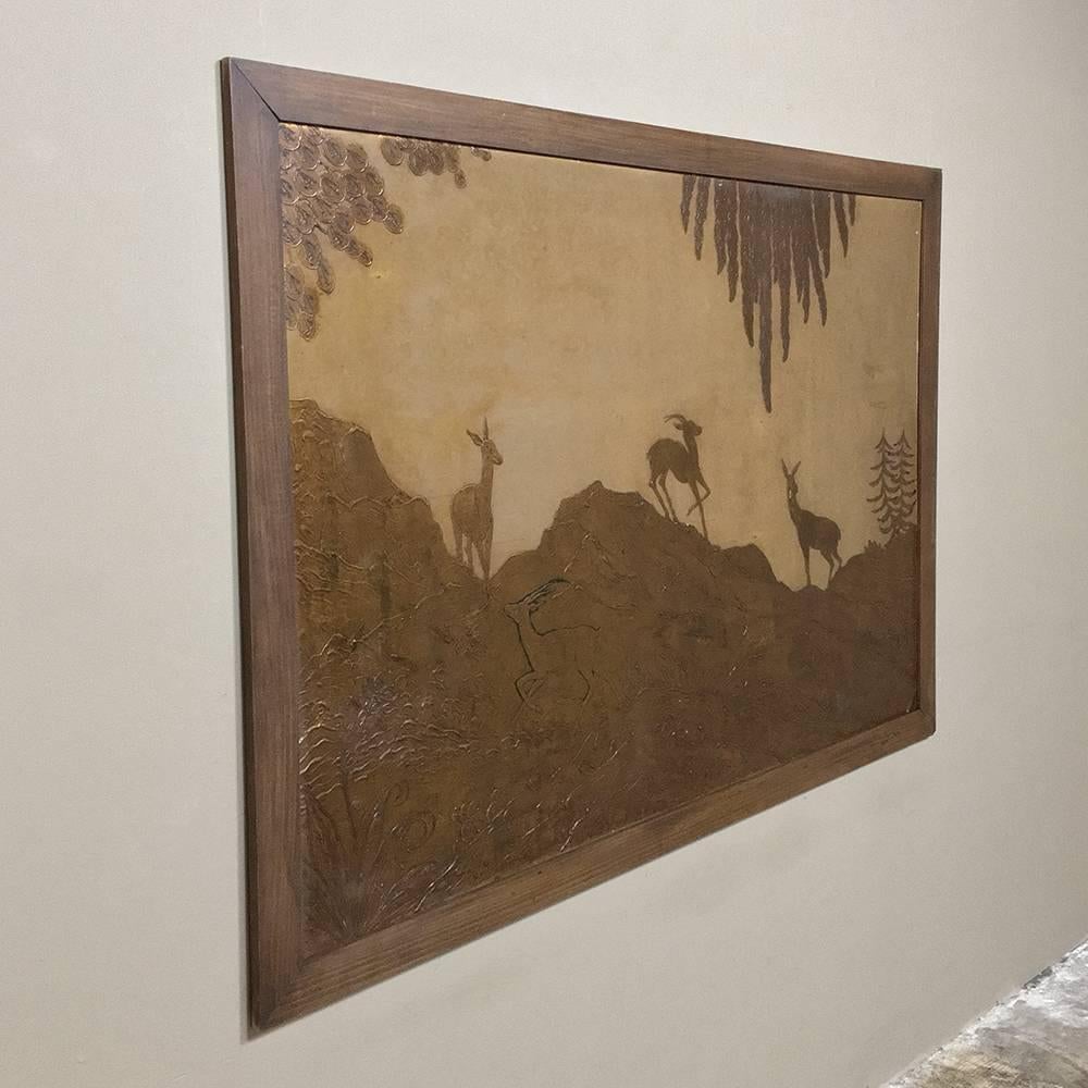 French Art Deco Period Engraved Copper Framed Art