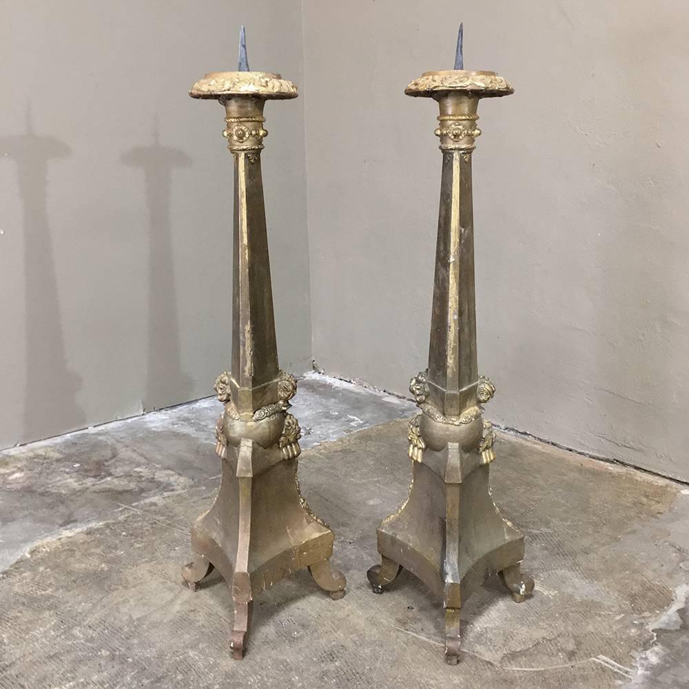 Pair of 19th Century Italian Giltwood Candlesticks 4