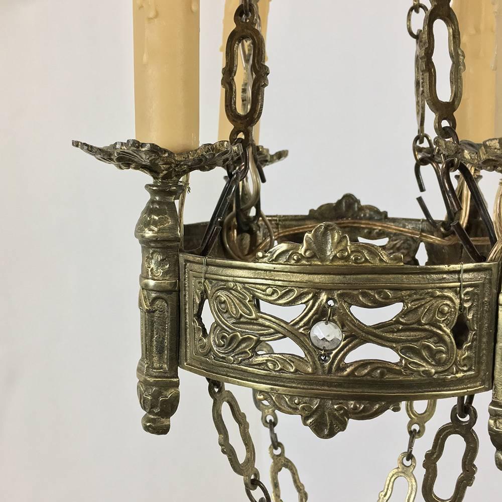 19th Century French Gothic Brass Chandelier In Good Condition In Dallas, TX