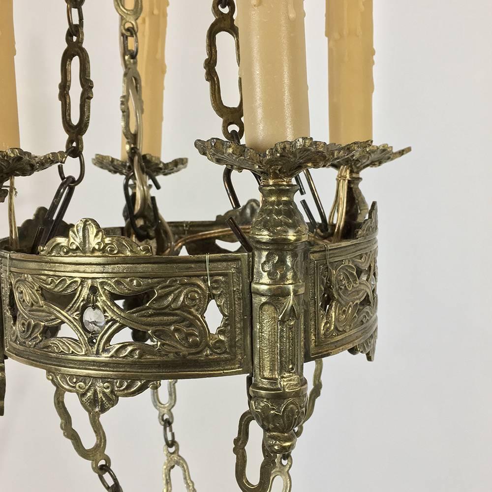 19th Century French Gothic Brass Chandelier 1