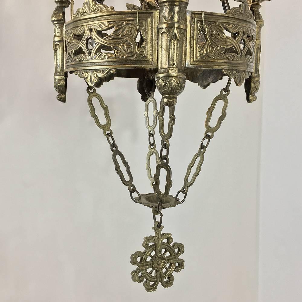 19th Century French Gothic Brass Chandelier 2