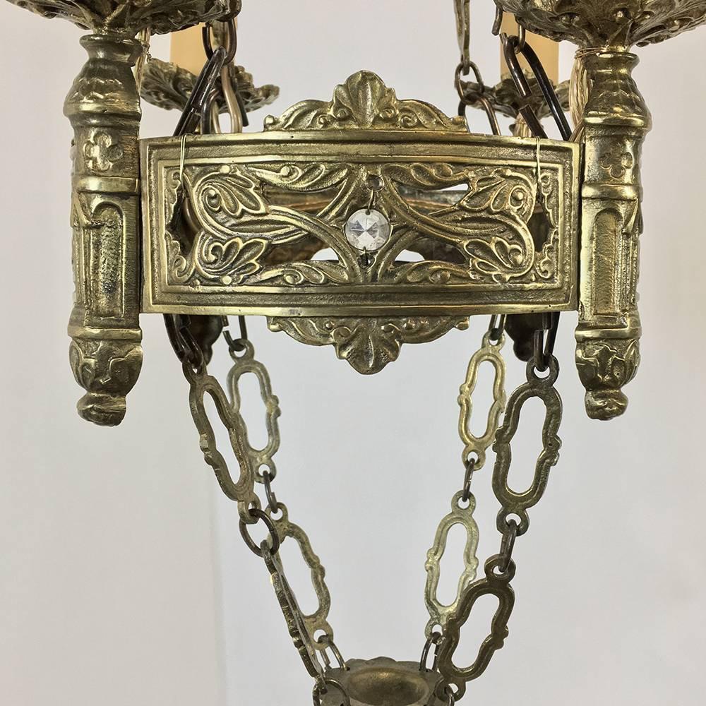 19th Century French Gothic Brass Chandelier 3
