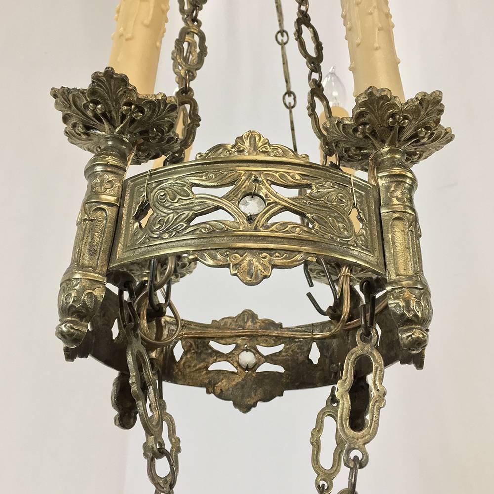 19th Century French Gothic Brass Chandelier 5