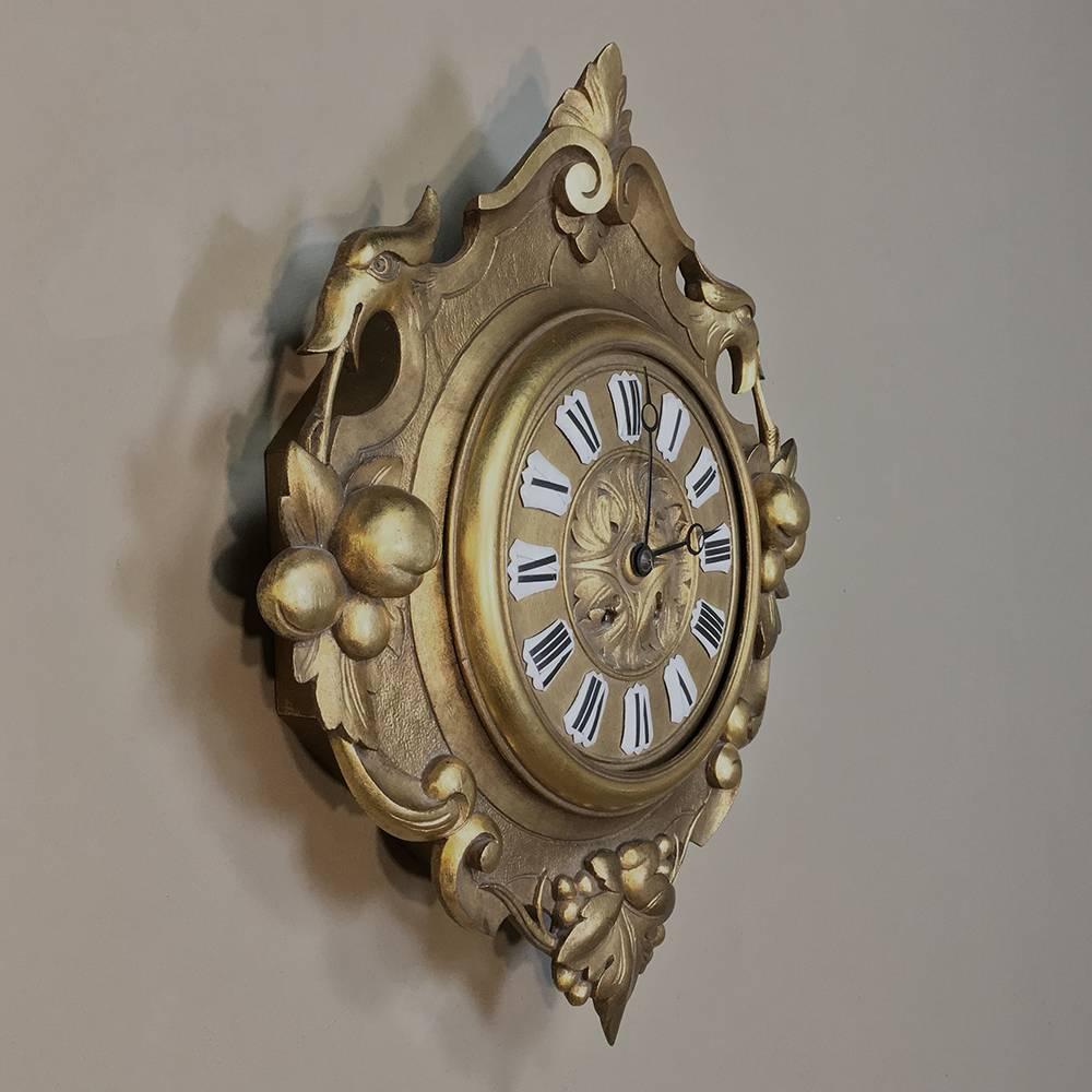 Baroque Revival 19th Century Swedish Giltwood Wall Clock - Cartel