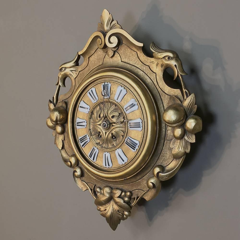 Hand-Carved 19th Century Swedish Giltwood Wall Clock - Cartel
