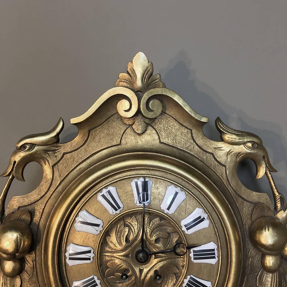 19th Century Swedish Giltwood Wall Clock - Cartel In Good Condition In Dallas, TX