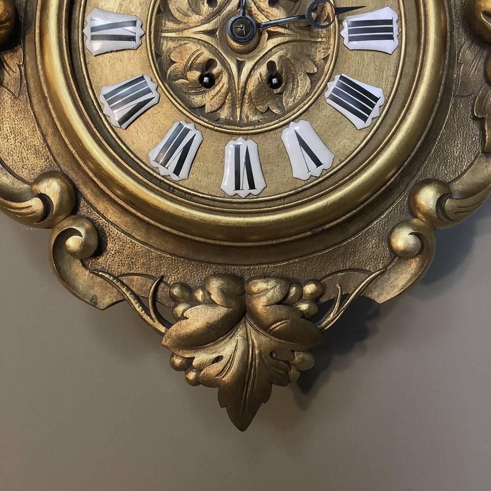 Late 19th Century 19th Century Swedish Giltwood Wall Clock - Cartel