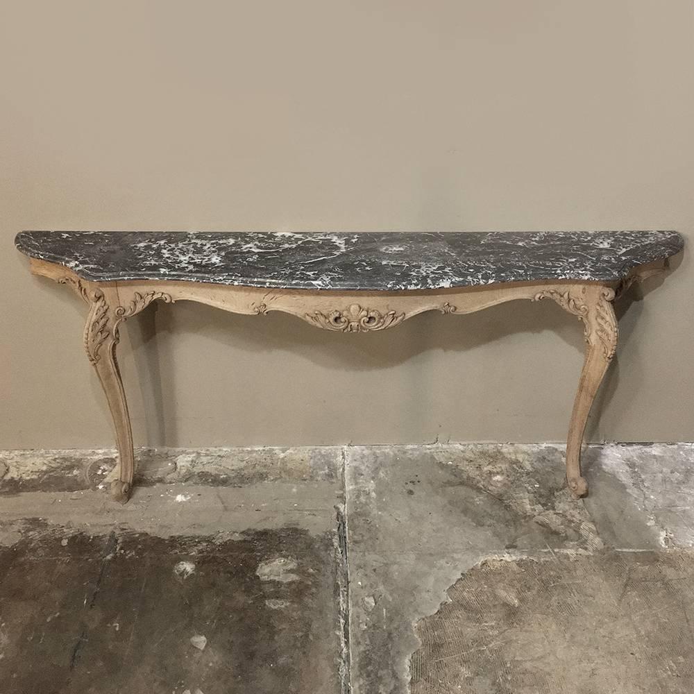Louis XV 19th Century Grand French Regence Stripped Oak Marble Top Console