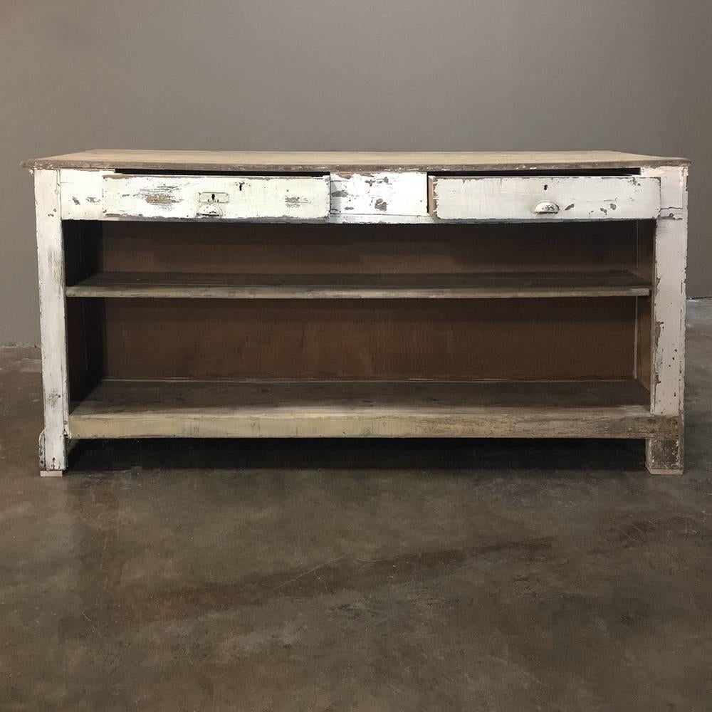 Country 19th Century Distressed Painted Store Counter or Bar