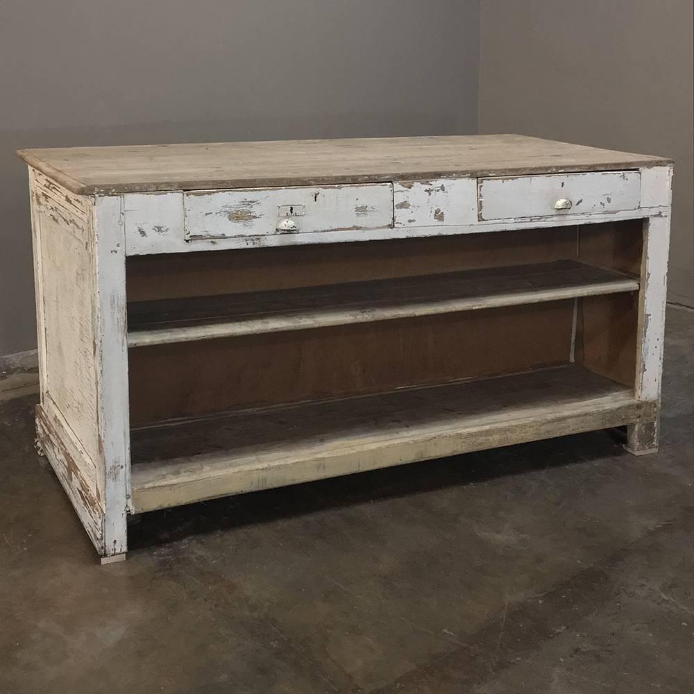 French 19th Century Distressed Painted Store Counter or Bar