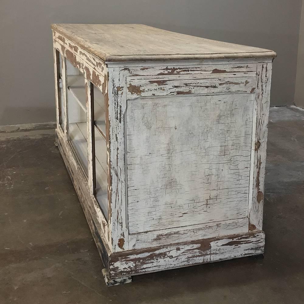 Hand-Painted 19th Century Distressed Painted Store Counter or Bar