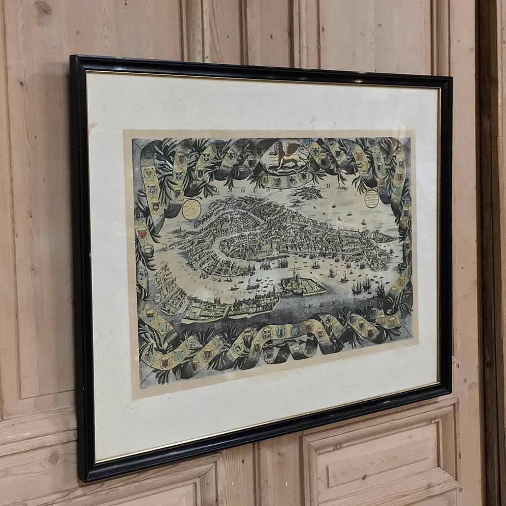 Antique Framed Lithograph Map of Venice 4