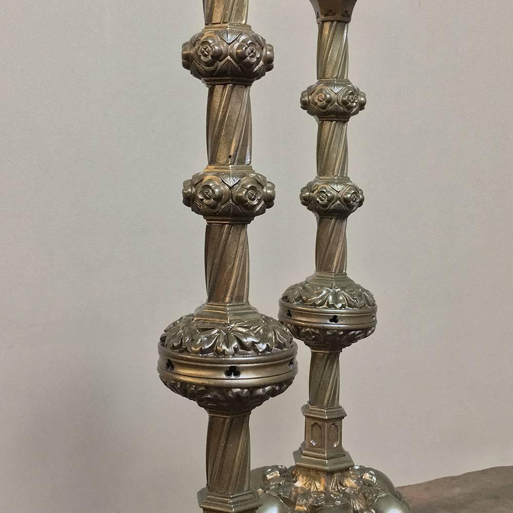 Pair of 19th Century, French Gothic Brass Candlesticks 1