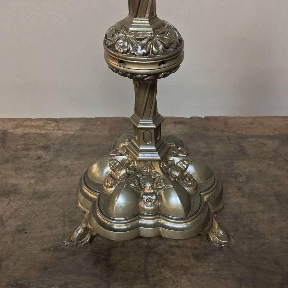 Pair of 19th Century, French Gothic Brass Candlesticks 4