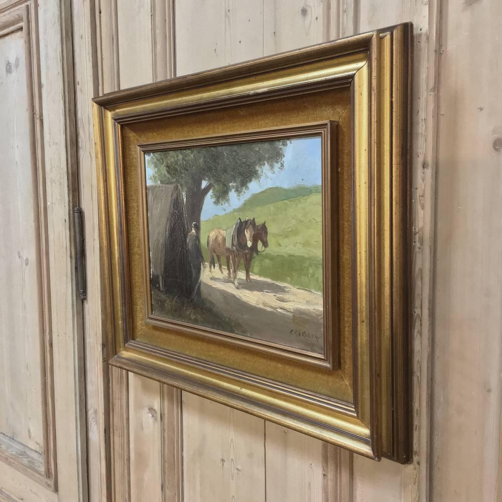 Antique Framed Country French Landscape Oil Painting in Gilt Frame by Reglet 3