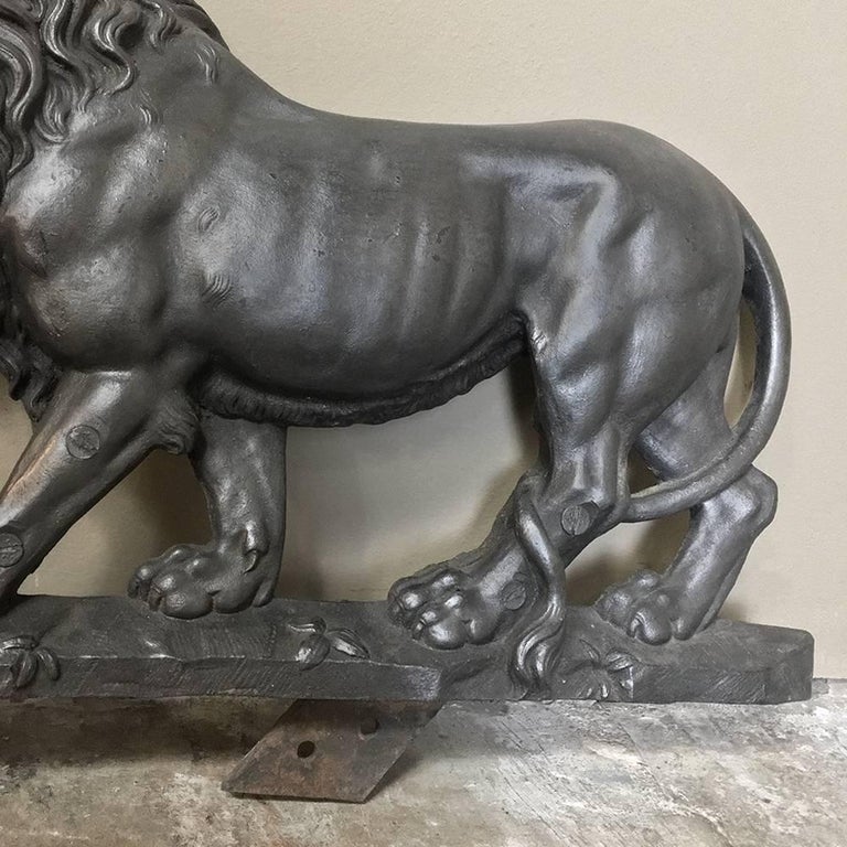 Pair of 19th Century Architectural Cast Iron Lion Statues For Sale at