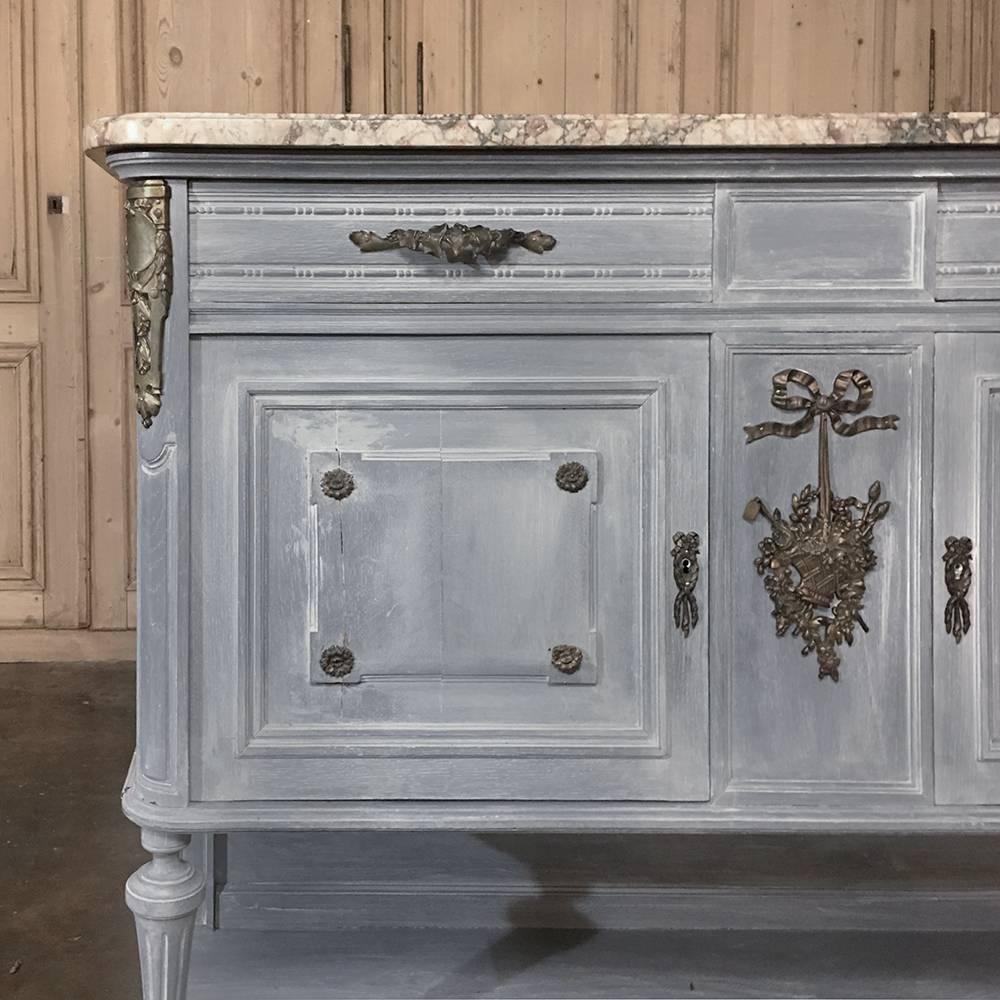 19th Century French Louis XVI Marble-Top Painted Buffet In Good Condition In Dallas, TX