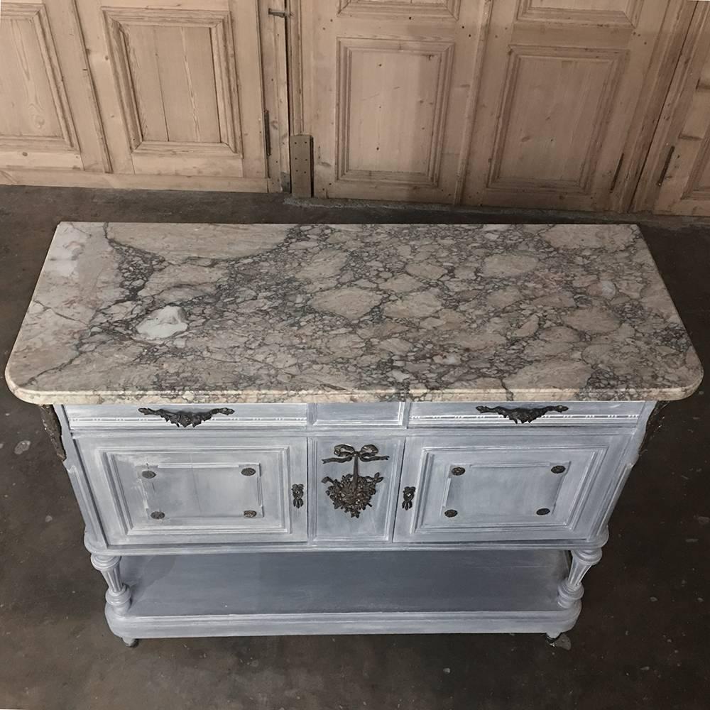 19th Century French Louis XVI Marble-Top Painted Buffet 3