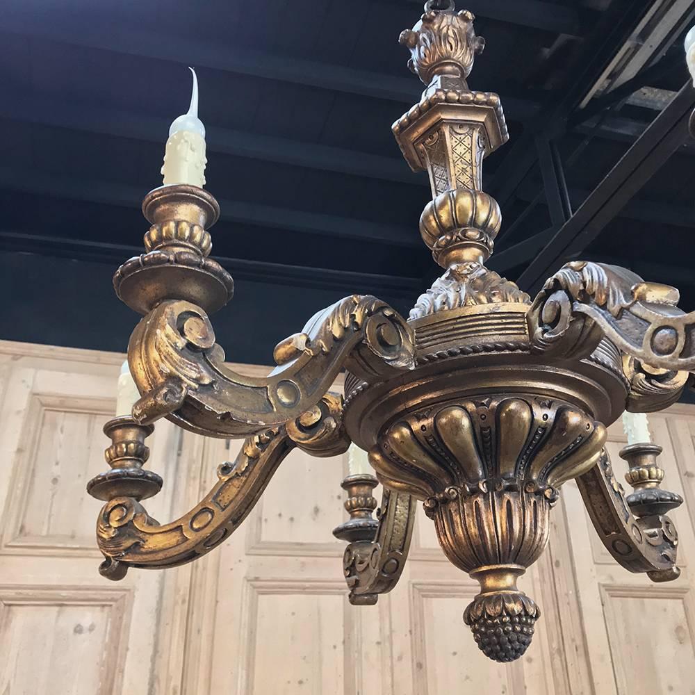 Antique French Regence Hand-Carved Giltwood Chandelier In Good Condition In Dallas, TX