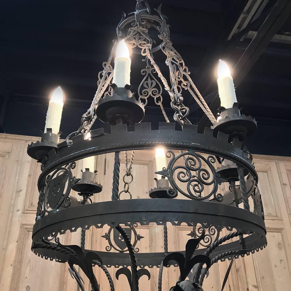 Forged Antique Italian Wrought Iron Chandelier
