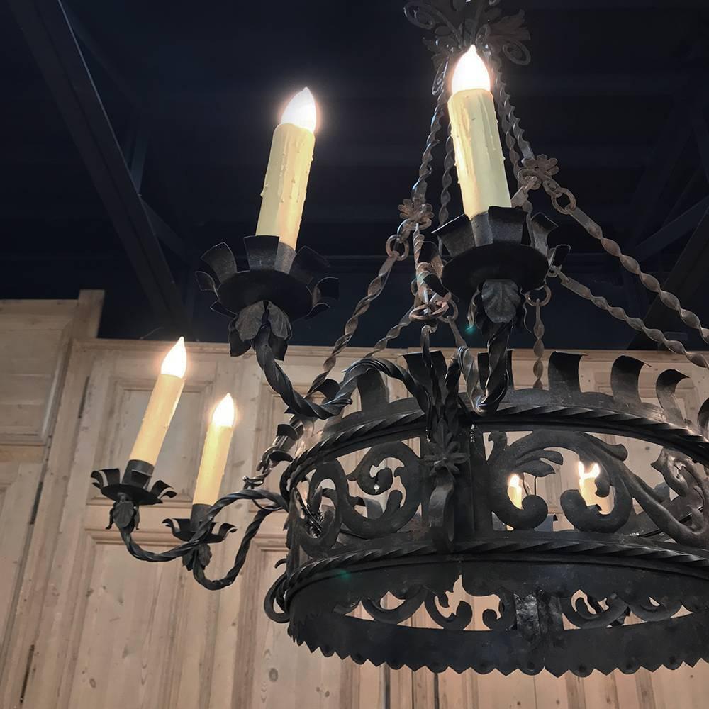 Forged Antique Italian Wrought Iron Chandelier