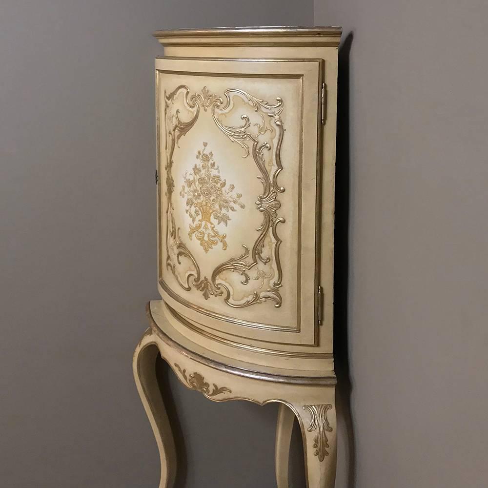 Hand-Painted Antique Italian Baroque Painted Corner Cabinet