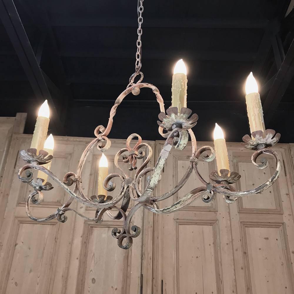 Antique Country French Wrought Iron Painted Chandelier 6