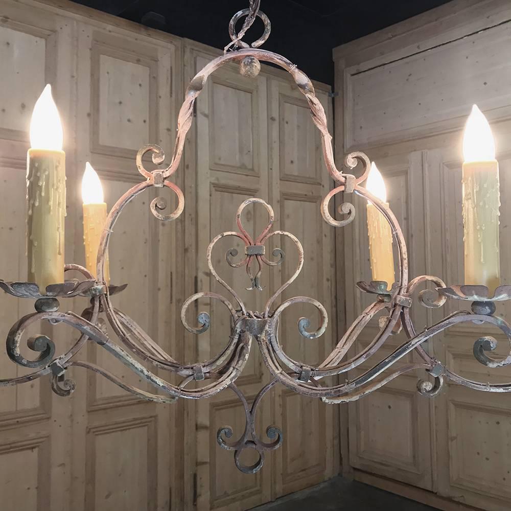 Antique Country French Wrought Iron Painted Chandelier 3