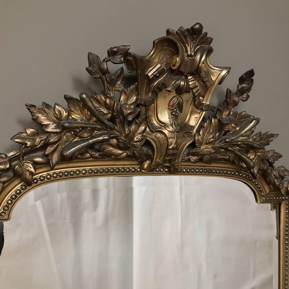 Hand-Carved Grand 19th Century French Baroque Gilded Beveled Mirror