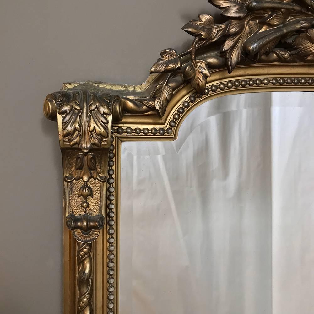 Grand 19th Century French Baroque Gilded Beveled Mirror In Good Condition In Dallas, TX
