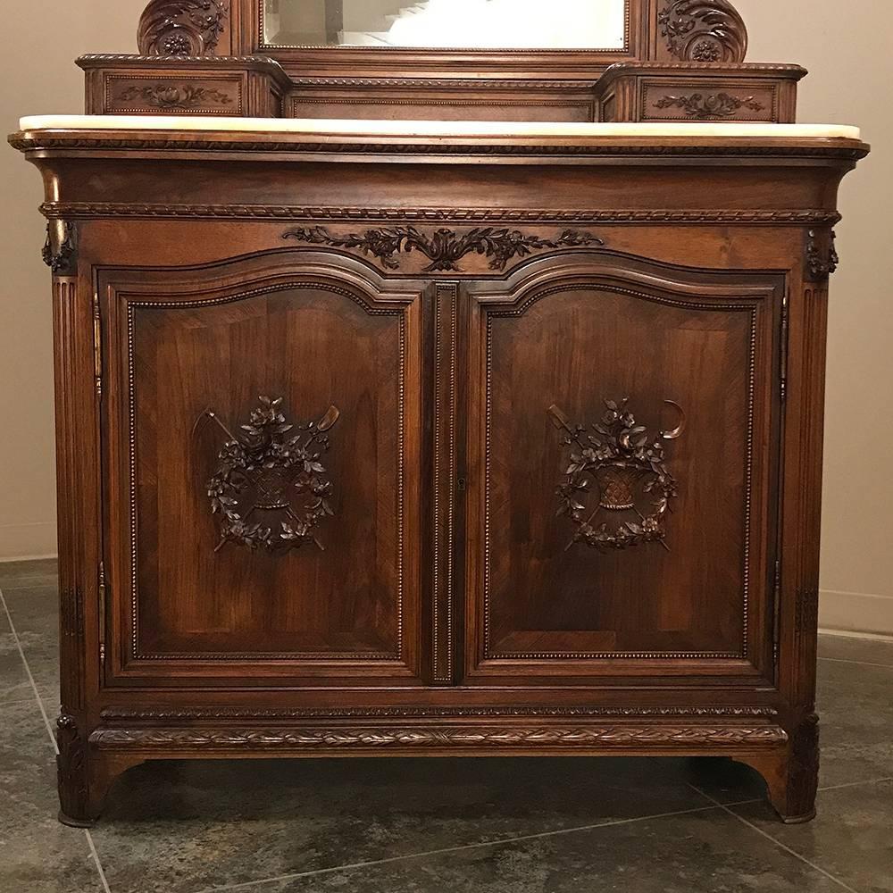 19th Century French Walnut Neoclassical Onyx Top Dresser 1