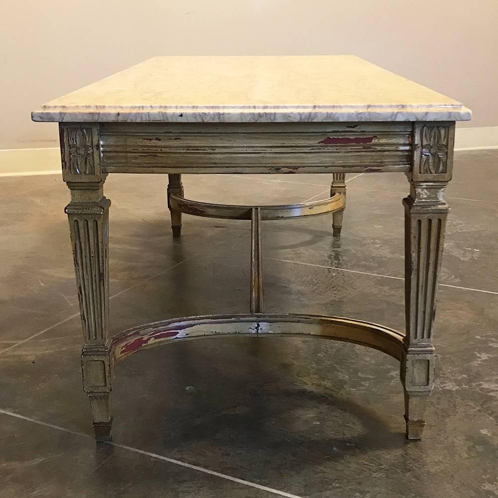 Midcentury French Louis XVI Neoclassical Gilded Marble-Top Coffee Table 2