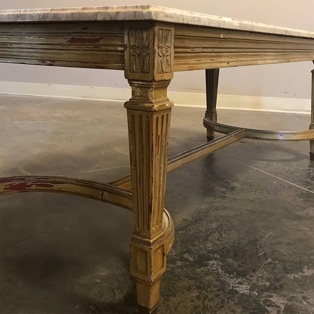 Mid-20th Century Midcentury French Louis XVI Neoclassical Gilded Marble-Top Coffee Table