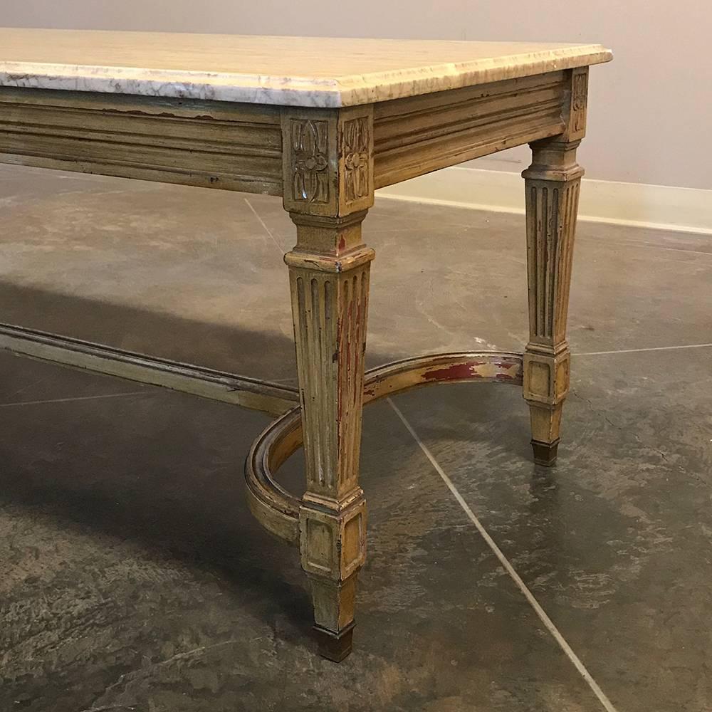 Midcentury French Louis XVI Neoclassical Gilded Marble-Top Coffee Table 5