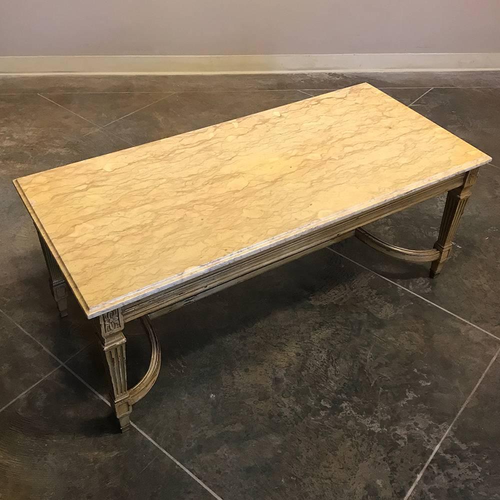 Midcentury French Louis XVI Neoclassical Gilded Marble-Top Coffee Table 3