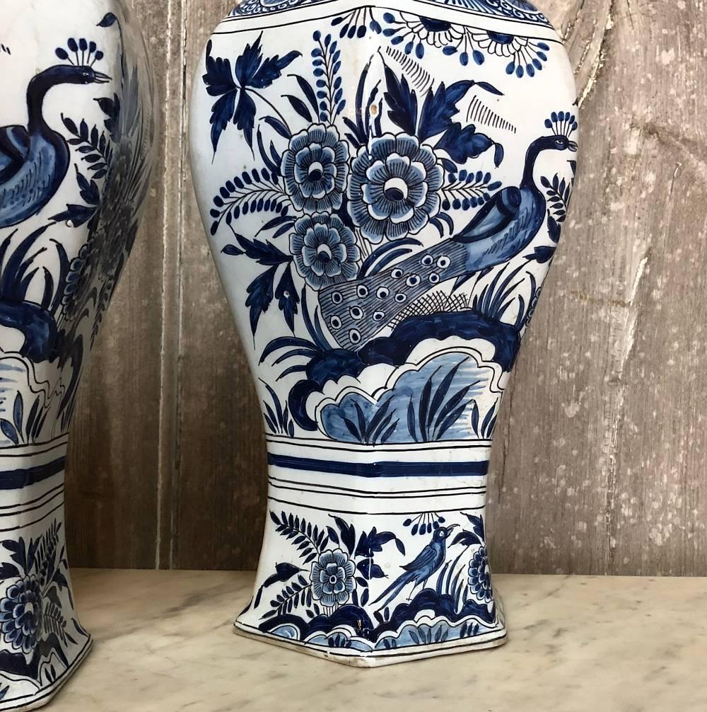 Late 19th Century Pair of 19th Century Blue and White Delft Oriental Style Vases