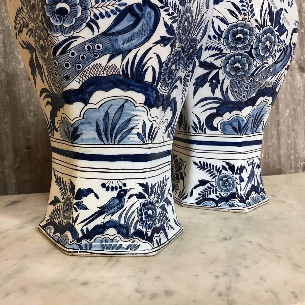 Ceramic Pair of 19th Century Blue and White Delft Oriental Style Vases