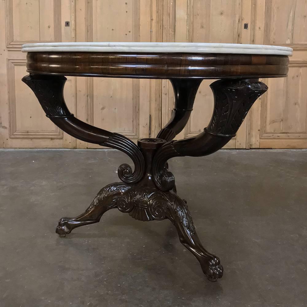 Mid-19th Century Rosewood and Cararra Marble Genovese Center Table In Excellent Condition In Dallas, TX