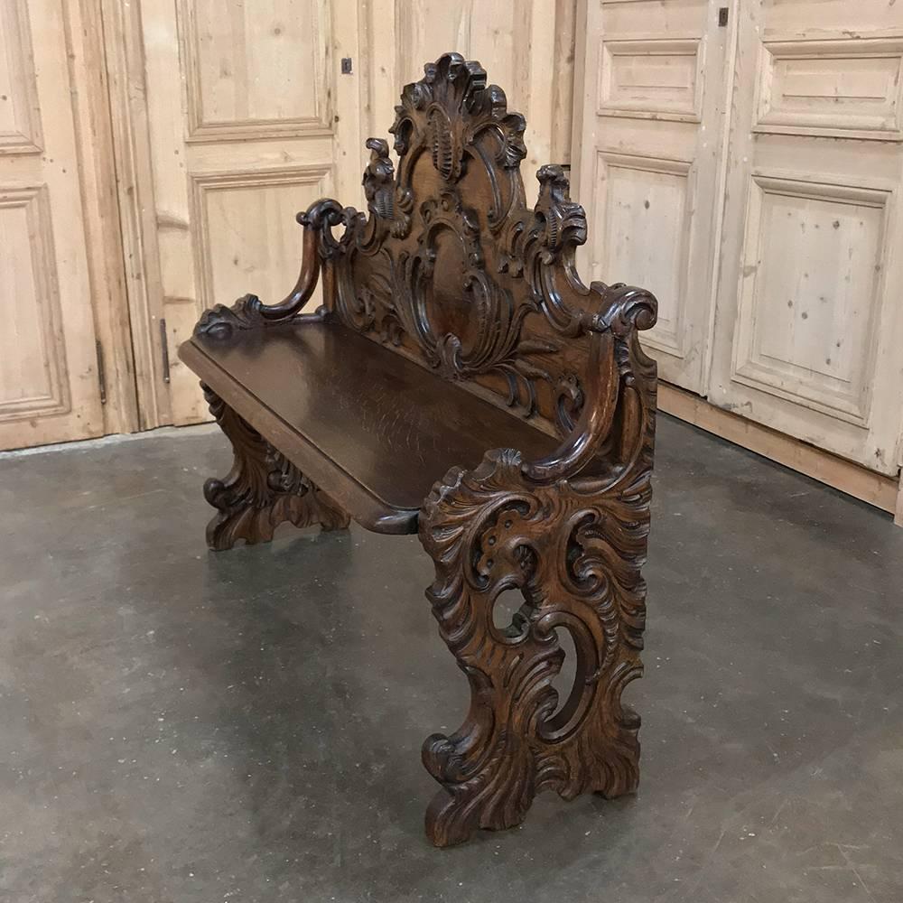 19th Century Italian Baroque Walnut Hall Bench 2