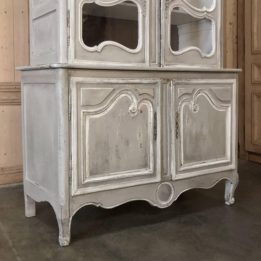 Hand-Painted 19th Century Country French Louis Philippe Whitewashed Bookcase or Vitrine