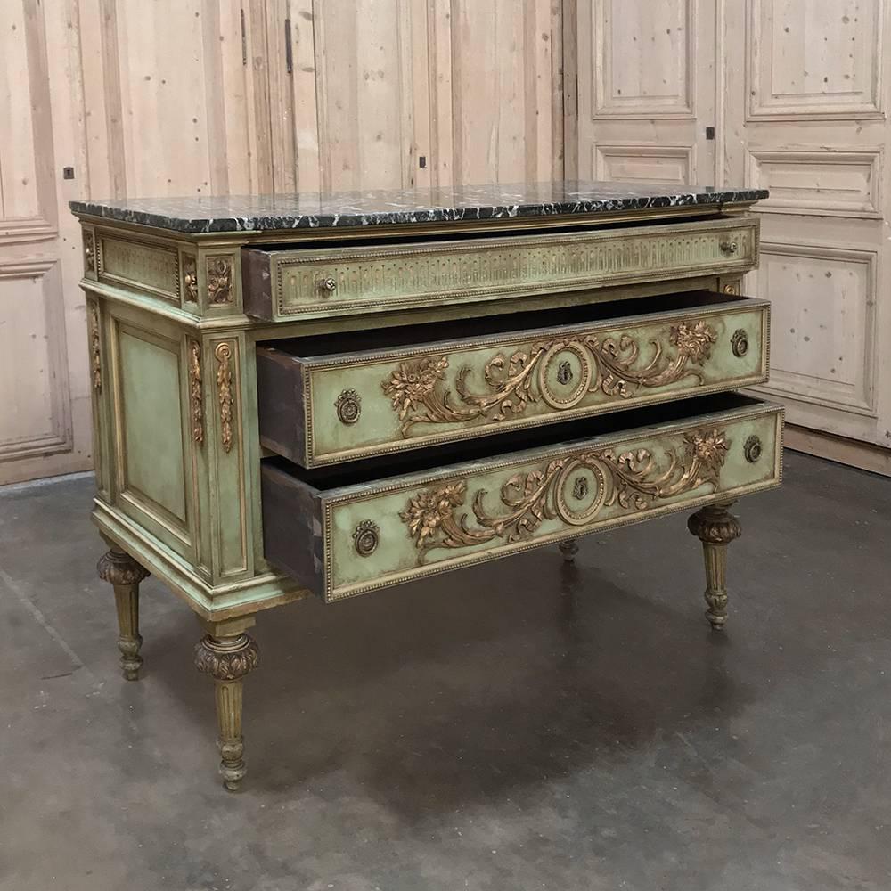 19th Century Italian Neoclassical Painted Marble-Top Commode In Good Condition In Dallas, TX
