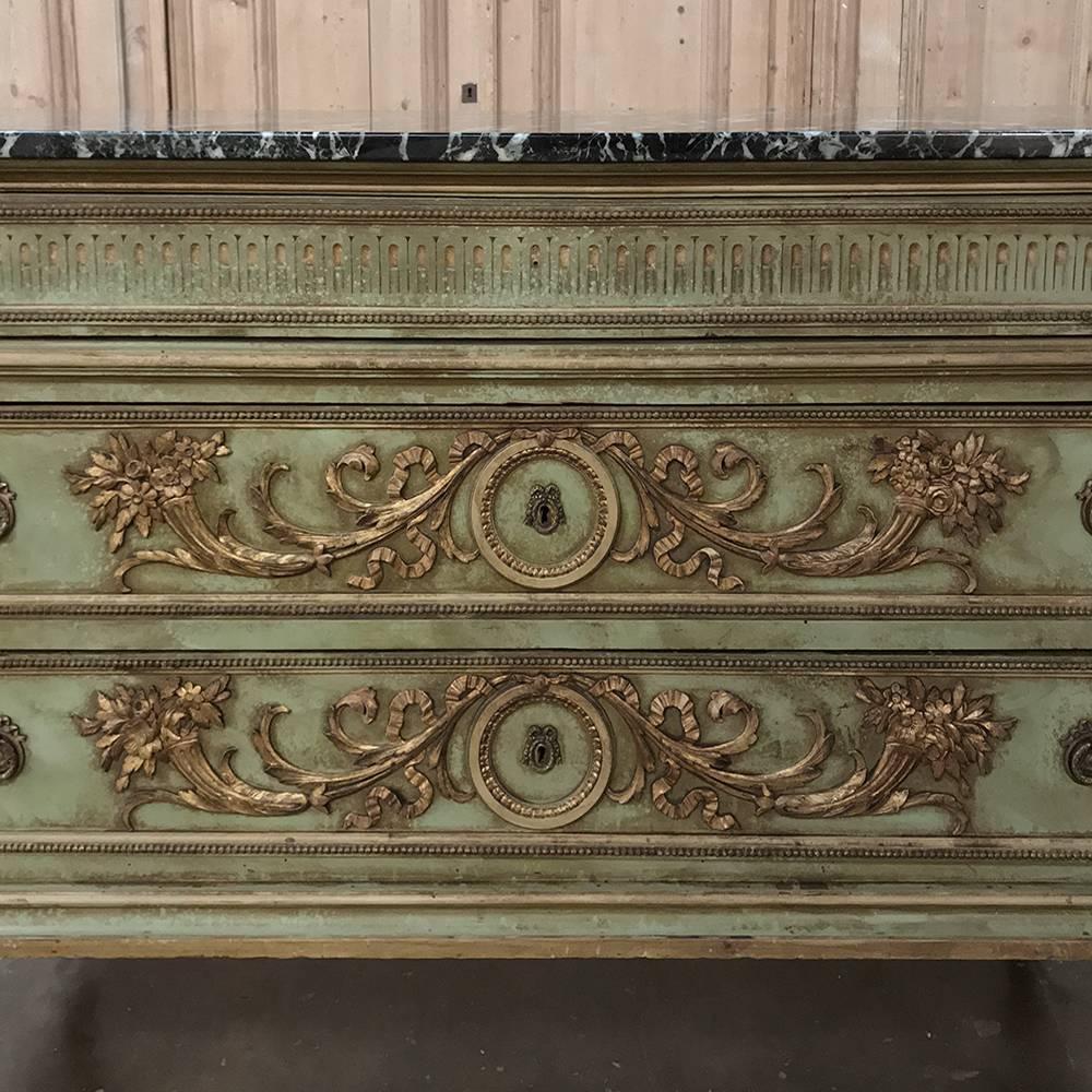 19th Century Italian Neoclassical Painted Marble-Top Commode 2