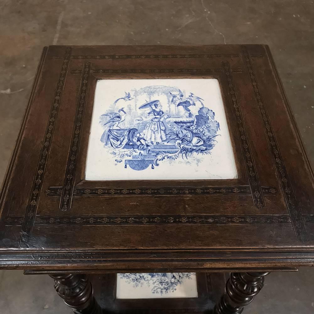 19th Century Blue Delft Dutch Renaissance Lamp Table with Delft Tiles 2