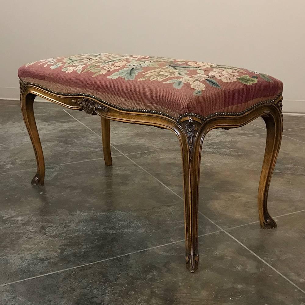 19th Century French Louis XV Tapestry Banquette, Bench In Good Condition In Dallas, TX