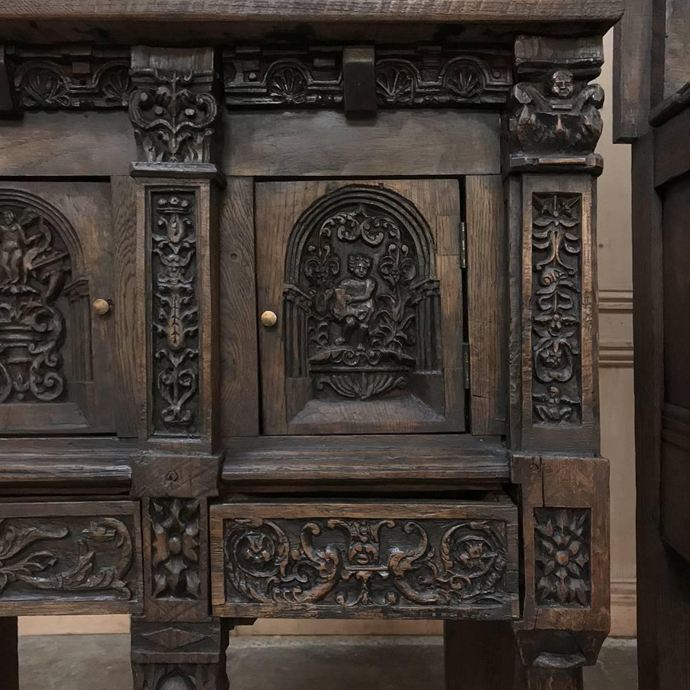 Oak Pair of Renaissance Revival Boiserie Collector's Cabinets