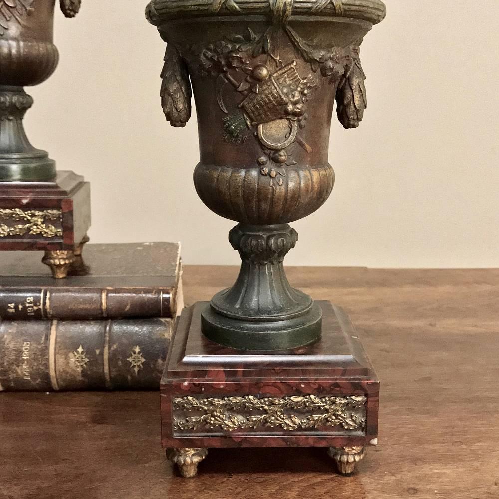 Late 19th Century Pair of 19th Century French Mantel Urns, circa 1890 For Sale