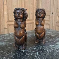 Pair of 19th Century Mythical Carved Walnut Sculptures for Bookends