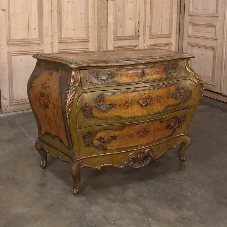 Antique Painted Baroque FivePiece Italian Bedroom Suite For