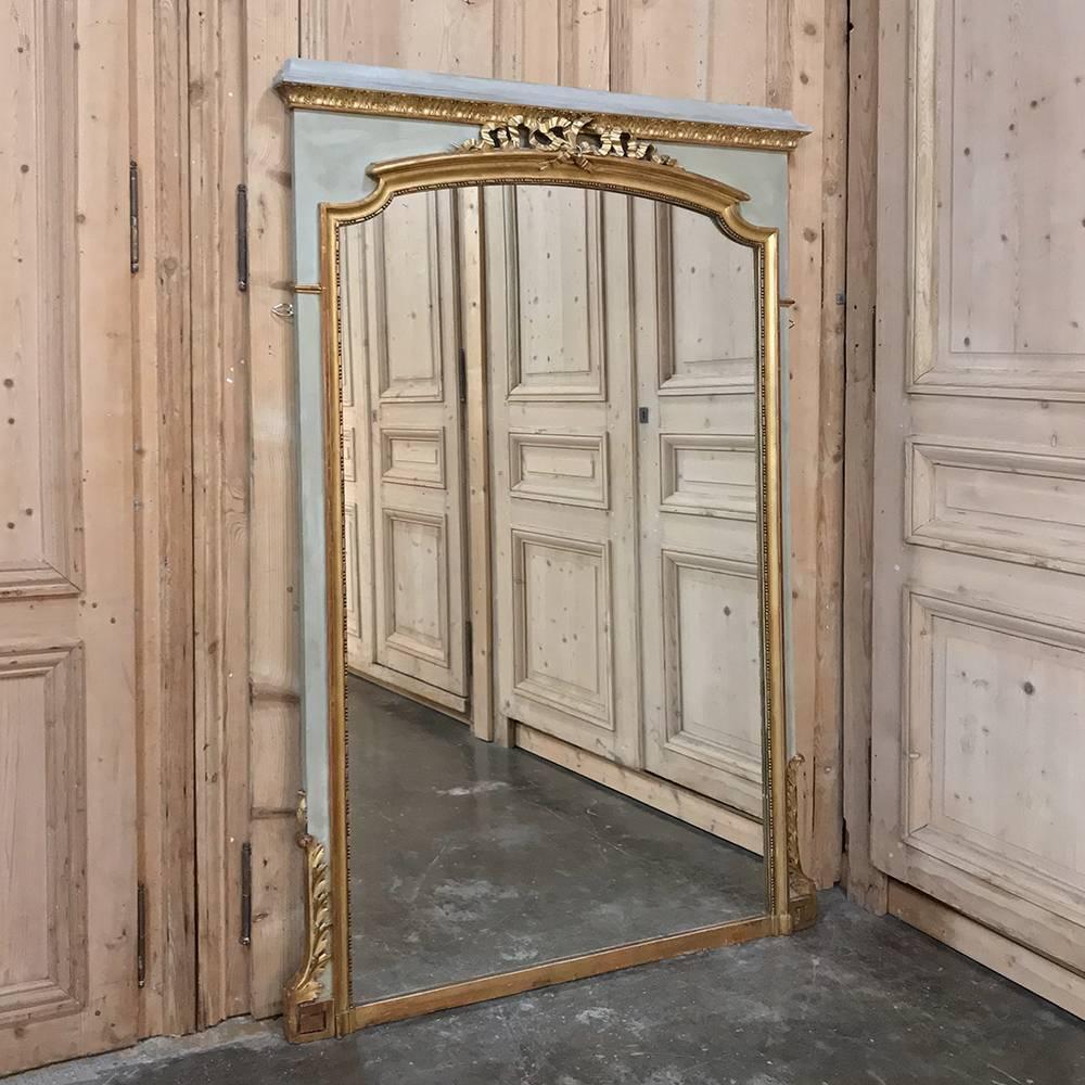 Wood French Louis XVI Gilded and Painted Mirror, 19th Century